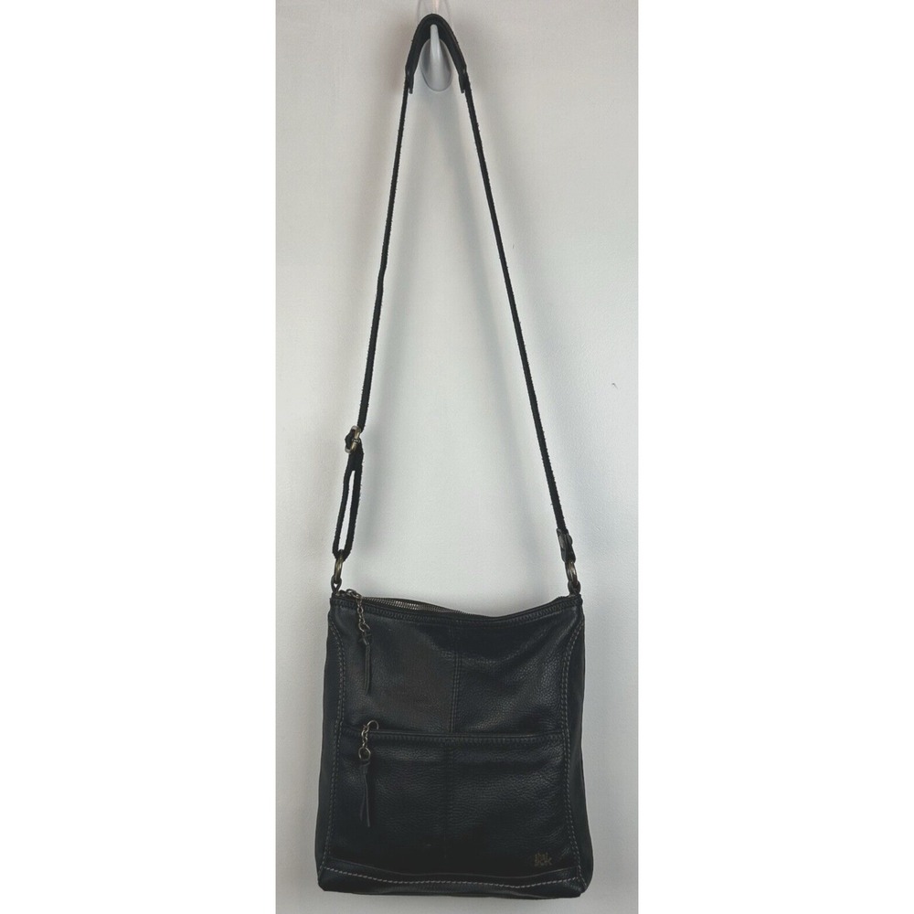 The Sak Purse Black Pebbled Leather Crossbody Shoulder Bag Handbag Read
